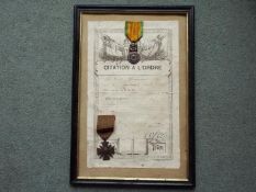 World War One (WW1) - Citation a l'Ordre awarded to Elie Chiron with two medailles,