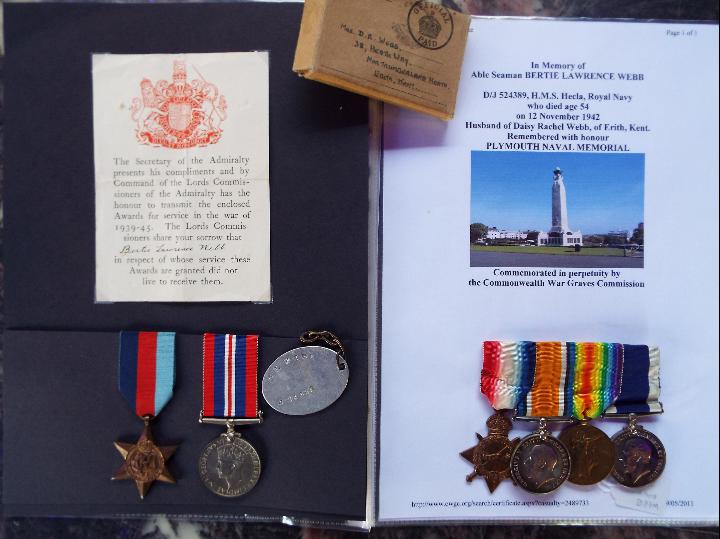 World War One (WW1) and World War Two (WW2) campaign medals - D/J 524389 Able Seaman Bertie