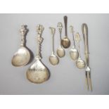 A collection of silver hallmarked souvenir spoons and Continental spoons variously stamped '800'