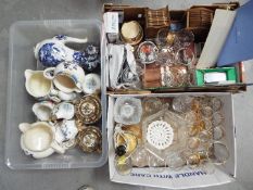 A mixed lot to include ceramics, glassware, playing cards, pictures and similar.