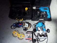 A quantity of various power tools.