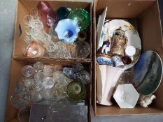 Various ceramics and glassware over three boxes.