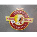 A cast iron Indian Motorcycle sign, approximately 20 cm x 24.