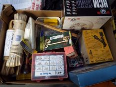 various mixed tools including repair kits, tile cutting set, door furniture and similar.