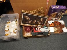 A mixed lot to include ceramics, glassware, framed pictures, crafting items and other.