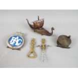 A brass 'Imp' bottle opener and a corkscrew, vintage fishing reel,