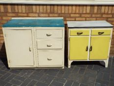 Retro - a retro tin kitchen cabinet approximately 94 cm x 55 cm x 107 cm and a 1940s wooden