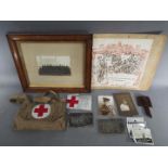 A collection of military related items to include a King's Certificate of Discharge for Sgt.