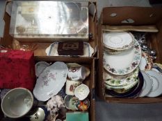 A mixed lot to include ceramics, glassware, flatware, vintage toy telephone set, shells and similar.