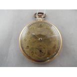 A rolled gold cased pocket watch, very slim case, gold dial with engine turned decoration,