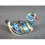 Royal Crown Derby - a Royal Crown Derby Rallidae Duck paperweight with silver stopper