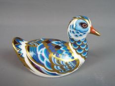 Royal Crown Derby - a Royal Crown Derby Rallidae Duck paperweight with silver stopper