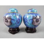 A pair of Chinese cloisonné ginger jars and covers with floral decoration,