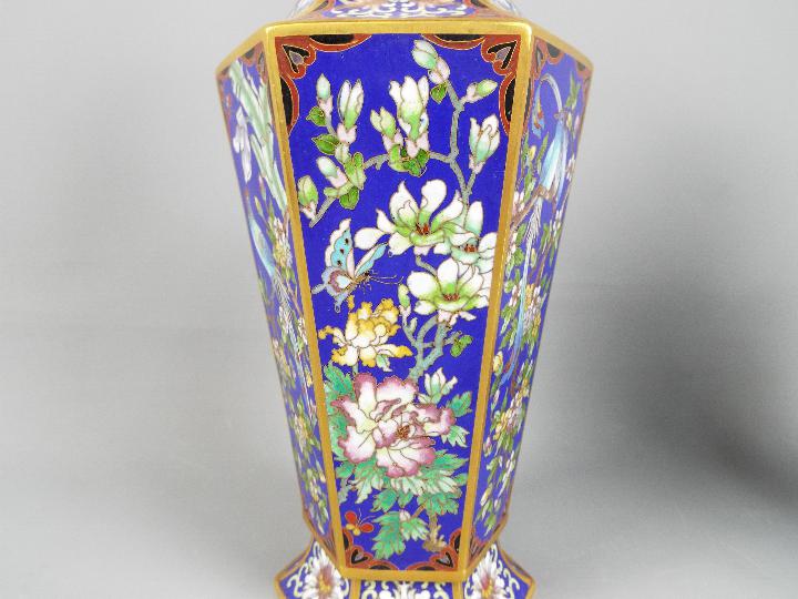 A large pair of Chinese hexagonal section cloisonné vases, - Image 4 of 4