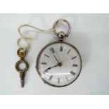 A lady’s silver cased pocket watch, case having engraved floral decoration,