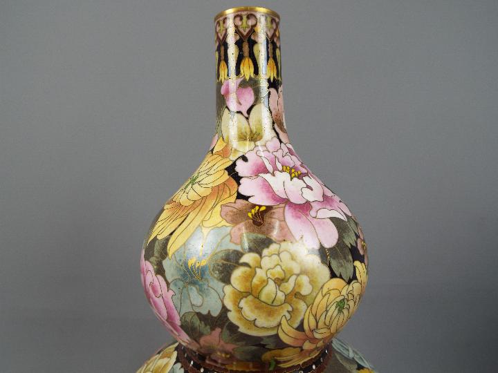A large pair of Chinese double gourd cloisonné vases, - Image 4 of 4