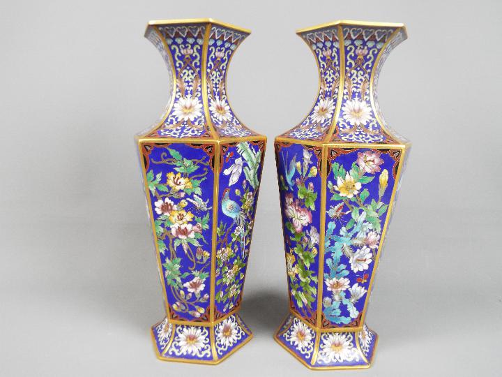 A large pair of Chinese hexagonal section cloisonné vases, - Image 2 of 4