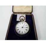 A lady’s silver cased pocket watch, case having engraved decoration,