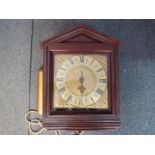 An early 18th century single-handed 30-hour birdcage longcase clock movement with square brass dial