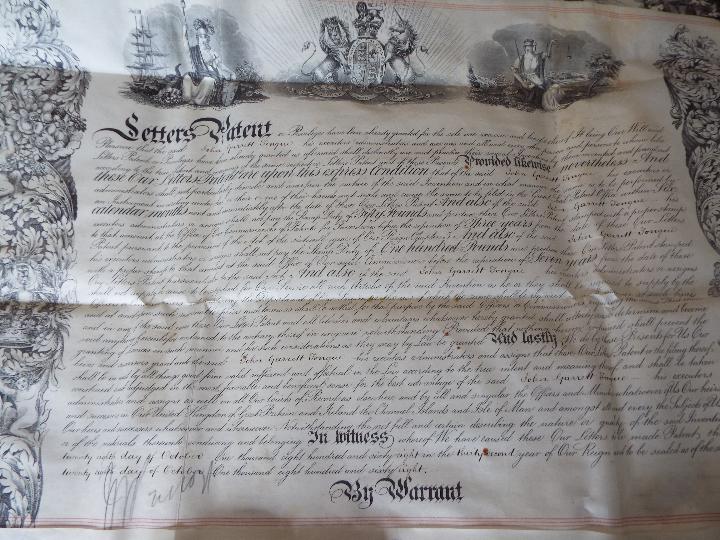 19th century Patent Scroll comprising two large sheets with attached large cased Seal relating to - Image 3 of 5