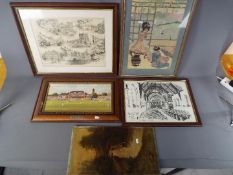 A mixed lot of pictures to include limited edition print, an embroidery,