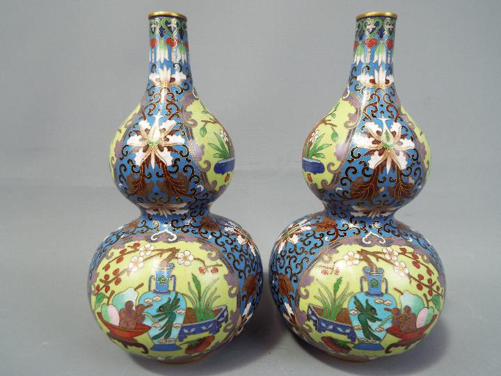 A pair of Chinese cloisonné double gourd vases, - Image 2 of 5