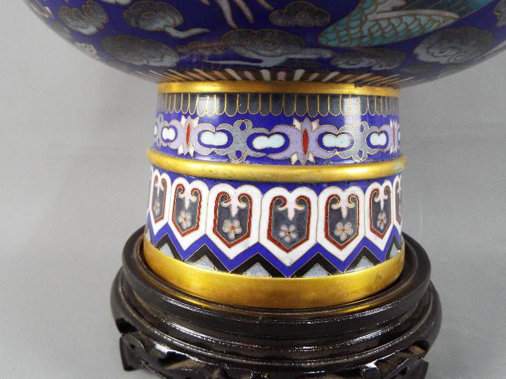 A large pair of twin handled Chinese cloisonné vases on raised foot, - Image 4 of 9