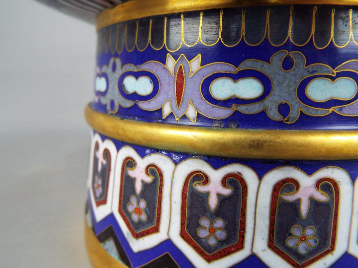 A large pair of twin handled Chinese cloisonné vases on raised foot, - Image 9 of 9