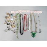 Vintage Costume Jewellery - Four graduated beaded necklaces, evening stone set necklace,