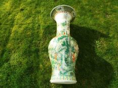 A large Chinese famille verte floor vase with everted rim,