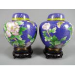 A pair of Chinese cloisonné enamel ginger jars with covers,
