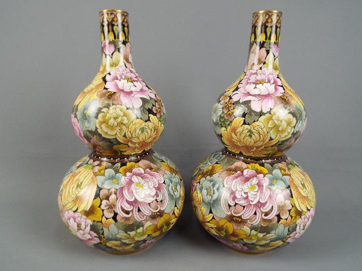 A large pair of Chinese double gourd cloisonné vases, - Image 2 of 4
