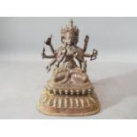 Buddha - An 18th century Chinese / Tibetan Usnisavijaya Buddhist eight arm god of war,