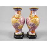 A small pair of Chinese cloisonné vases decorated with chrysanthemum, ruyi head band to the rim,