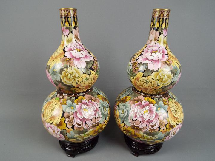 A large pair of Chinese double gourd cloisonné vases,