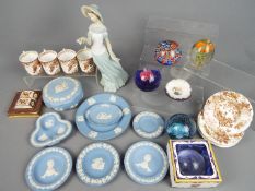 A small lot of mixed ceramics to include Nao figurine, approximately 30 cm (h),