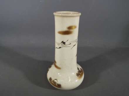 A Meiji period Satsuma vase of unusual bottle form having a broad neck above a compressed lower - Image 2 of 4