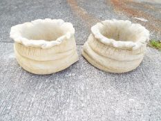 Garden Stoneware - Two small reconstituted stone garden planters in the form of sacks (2)