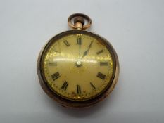 A 14ct gold cased lady's Swiss pocket watch, case stamped 14k and with squirrel mark,