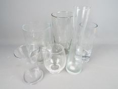 A collection of glass vases, largest approximately 37 cm (h).