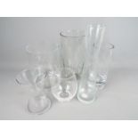 A collection of glass vases, largest approximately 37 cm (h).