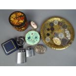 A small mixed lot of collectables to include a small brass tray, Stratton powder compact,