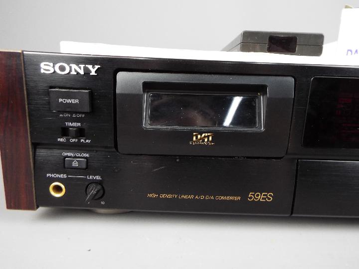 A Sony DAT, Digital Audio Tape deck, model 59ES, with remote and box of blank tapes. - Image 2 of 8