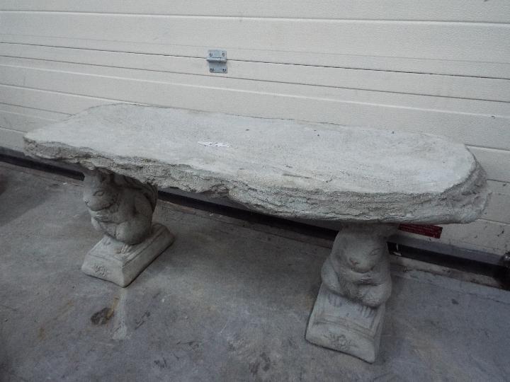 Garden Stoneware - A reconstituted stone garden bench with a timber effect seat and plinths in the - Image 3 of 3