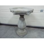 Garden Stoneware - A reconstituted stone garden bird bath in Gothic style with a hexagonal top