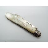 A Victorian silver and mother of pearl folding fruit knife,