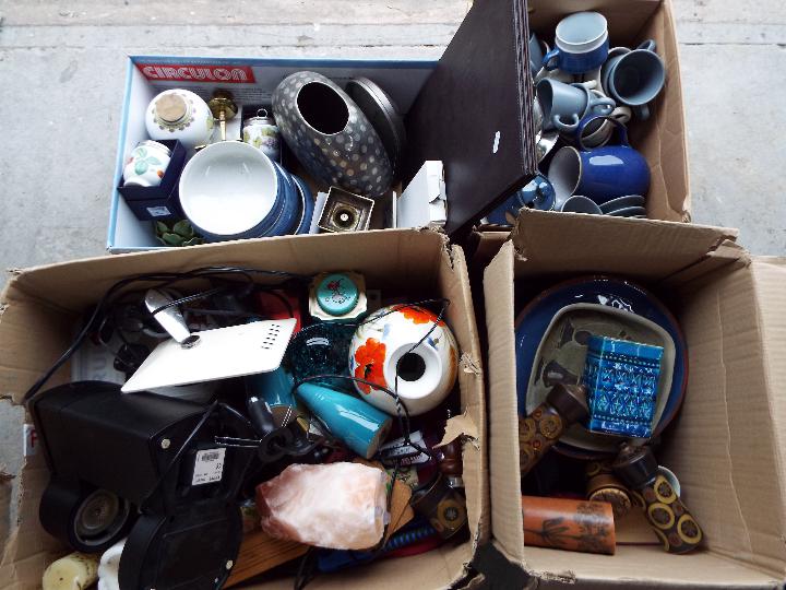A mixed lot to include ceramics, metalware, kitchenalia and other, four boxes.