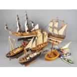 A collection of model ships to include 'Sovereign of the Seas', 'Mayflower', trawlers and similar.