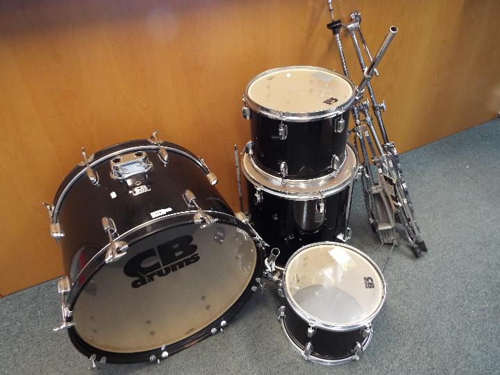 A CB Drums drum kit (snare drum and cymbals missing).