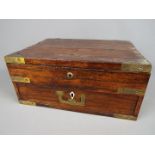 A vintage, campaign style correspondence / work box, brass mounted with flush drawer handle,